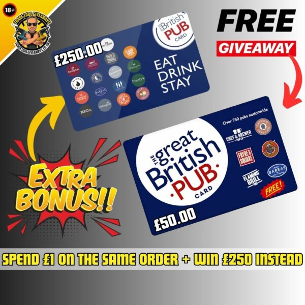 FREE £50 The Great British Pub Gift Voucher Spend £1 & Get £250