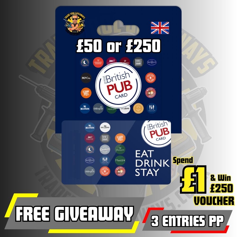 FREE £50 The Great British Pub Gift Voucher Spend £1 & Get £250