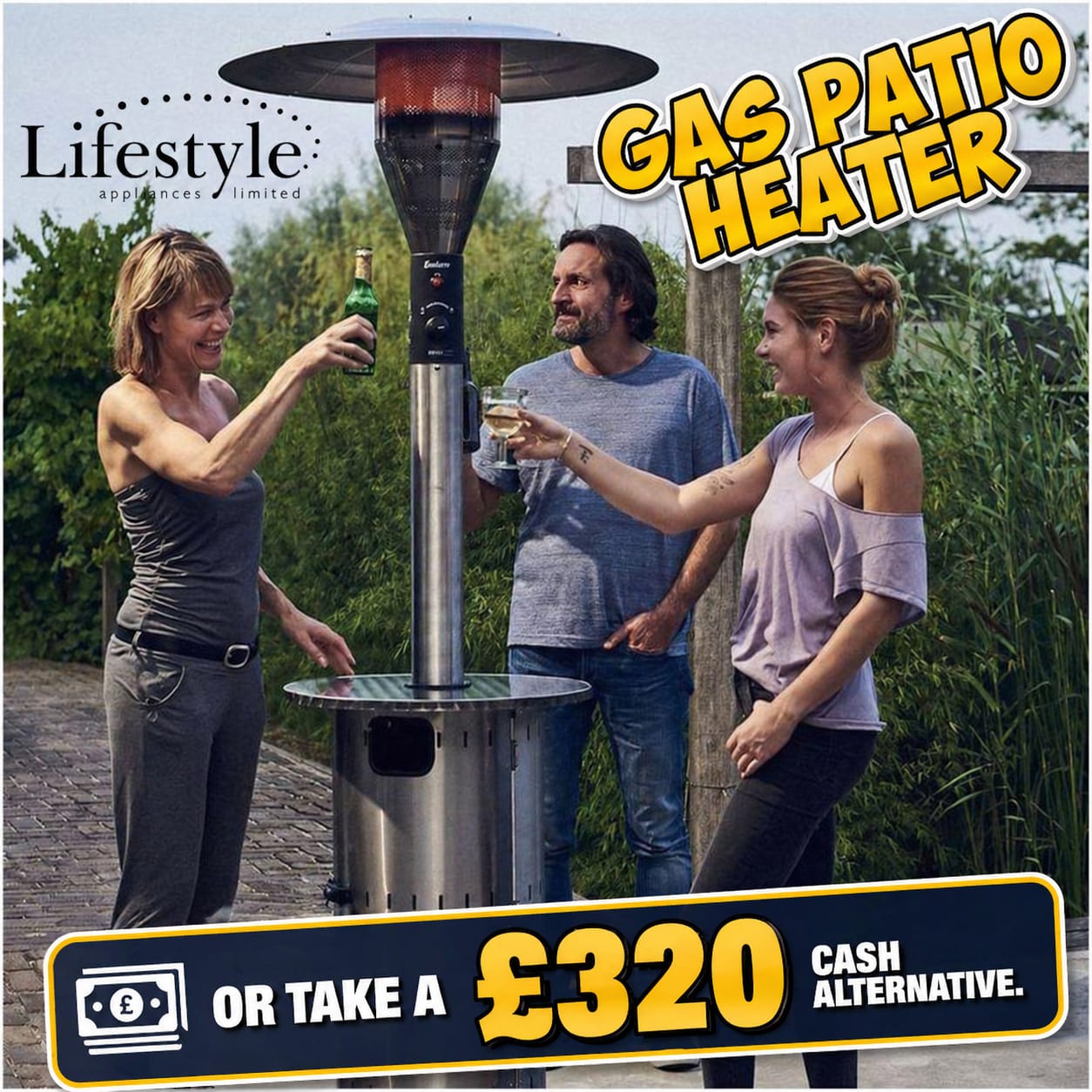 Lifestyle Stainless Steel Retractable 14kW Gas Patio Heater