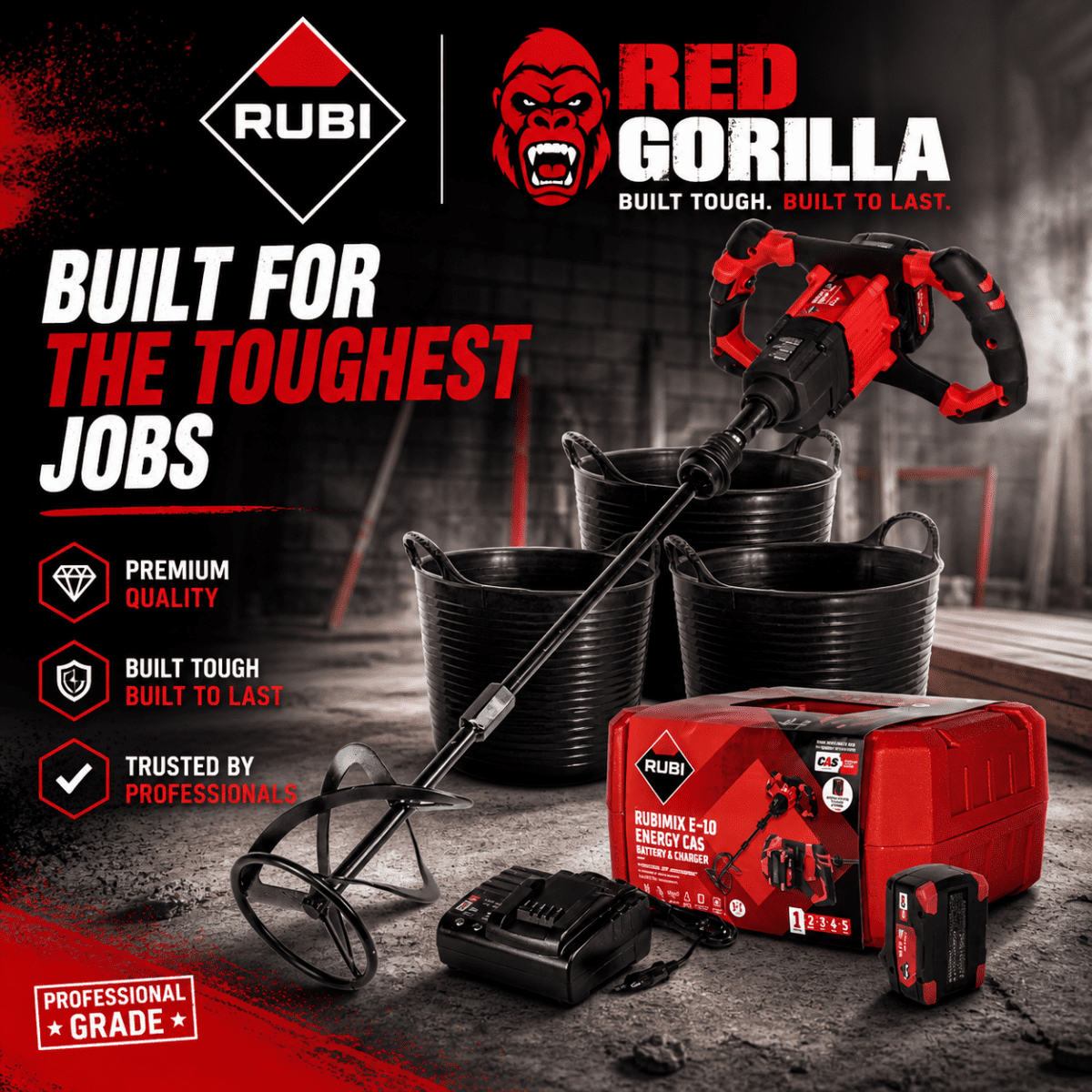 Rubi Case Rubi RUBIMIX E-10 Energy CAS 18V Brushless Mixer, 5.0Ah Battery ...