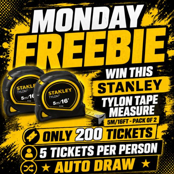 Auto Draw – Monday STANLEY TYLON TAPE MEASURE 5M/16FT – PACK OF 2 Freebie #3