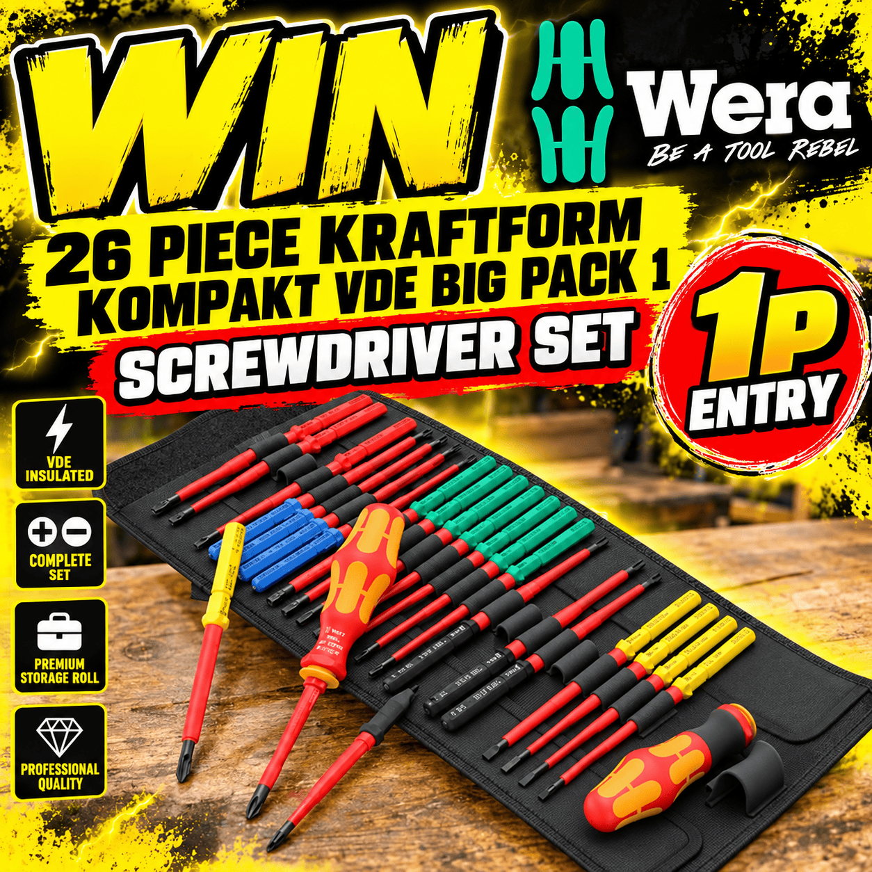 Auto Draw – Wera 26 Piece Kraftform Kompakt VDE Big Pack 1 Screwdriver Set