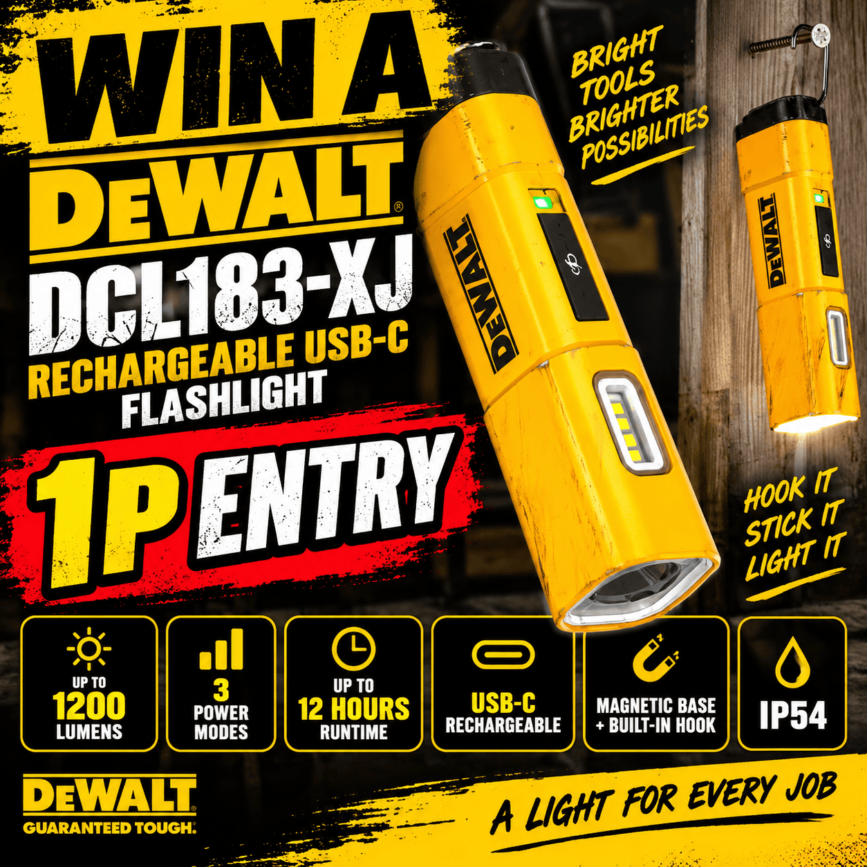 Auto Draw – Dewalt DCL183-XJ Rechargeable USB-C Flashlight
