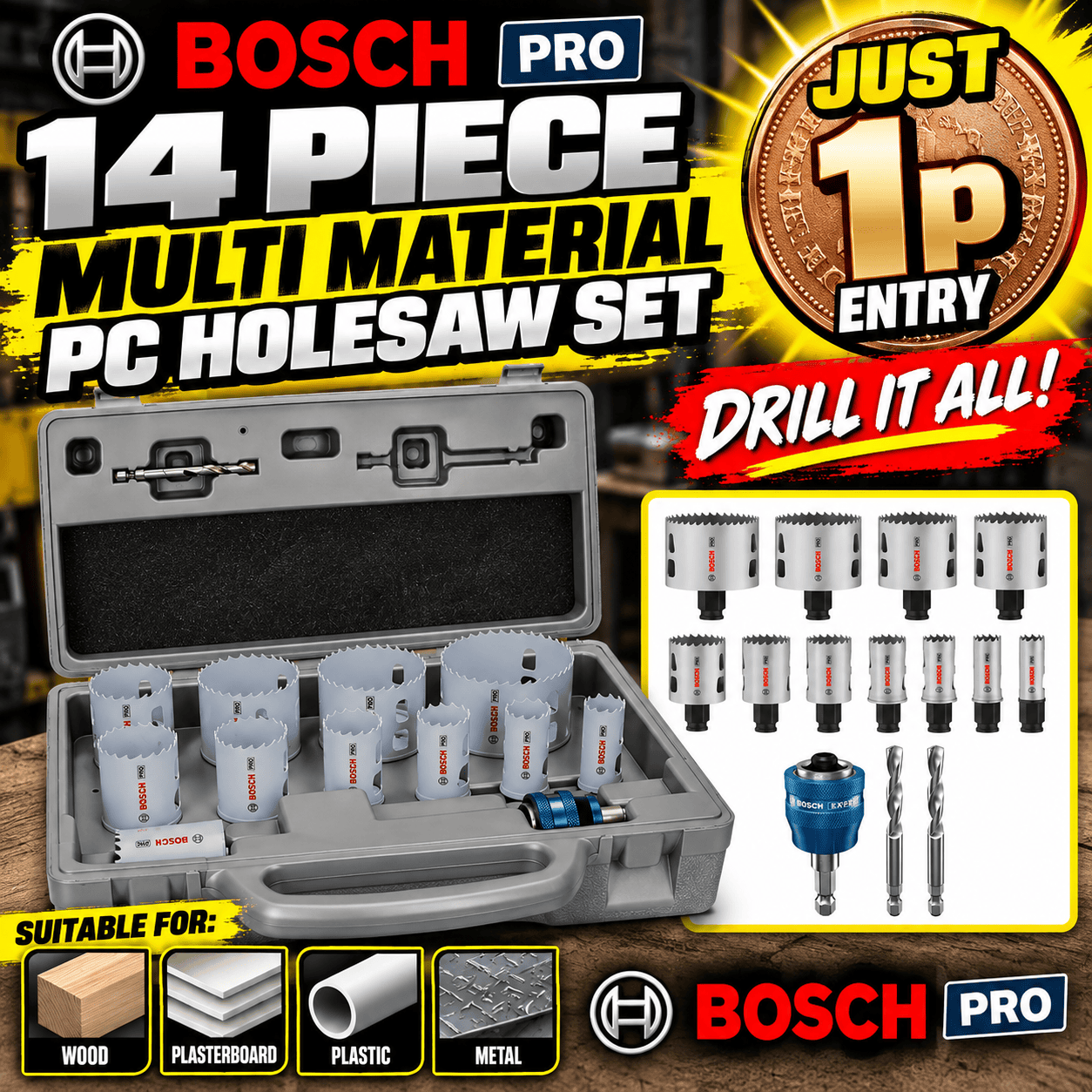 Auto Draw – Bosch PRO 14 Piece Multi Material PC Holesaw Set
